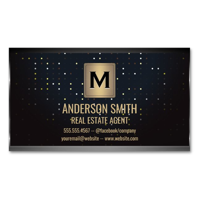 Dark Metallic Frame | Luxury Dotted Background Business Card Magnet (Front)