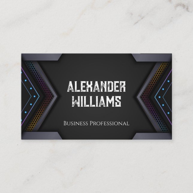 Dark Metallic Modern Geometric Business Card (Front)