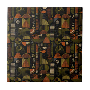 Dark Mid Century Geometric Pattern (1) Ceramic Tile
