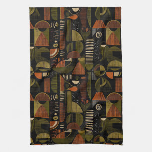 Dark Mid Century Geometric Pattern (1) Kitchen Towel
