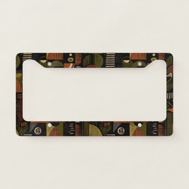 Dark Mid Century Geometric Pattern (1) License Plate Frame (Front)