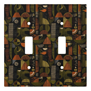 Dark Mid Century Geometric Pattern (1) Light Switch Cover