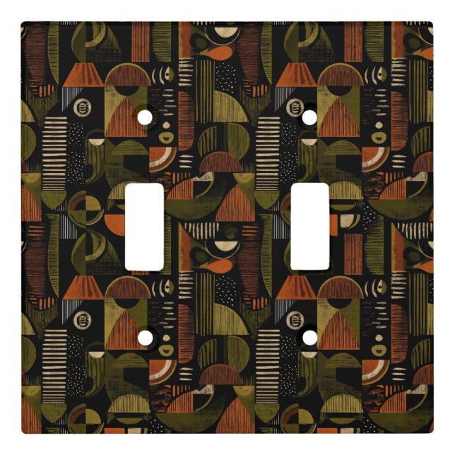 Dark Mid Century Geometric Pattern (1) Light Switch Cover (Front)