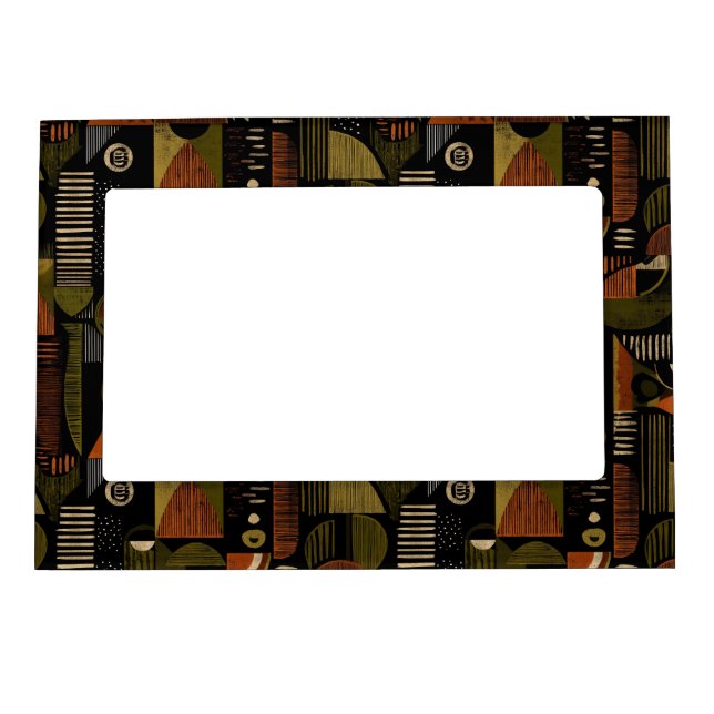 Dark Mid Century Geometric Pattern (1) Magnetic Frame (Front)