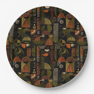 Dark Mid Century Geometric Pattern (1) Paper Plates