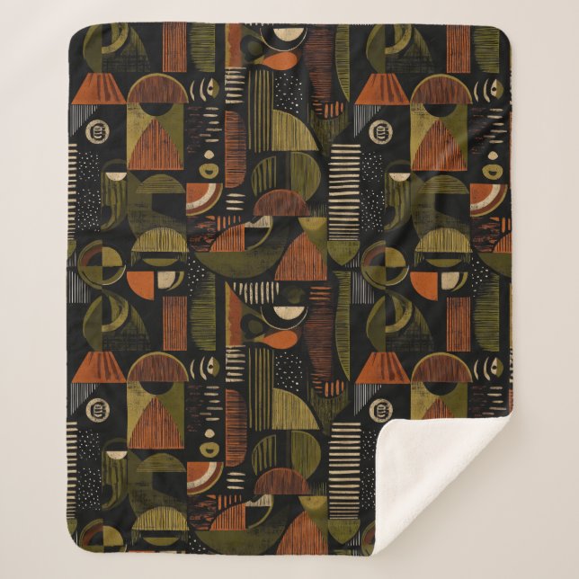 Dark Mid Century Geometric Pattern (1) Sherpa Blanket (Front)