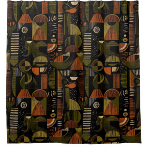 Dark Mid Century Geometric Pattern (1) Shower Curtain
