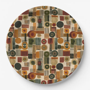Dark Mid Century Geometric Pattern (2) Paper Plates