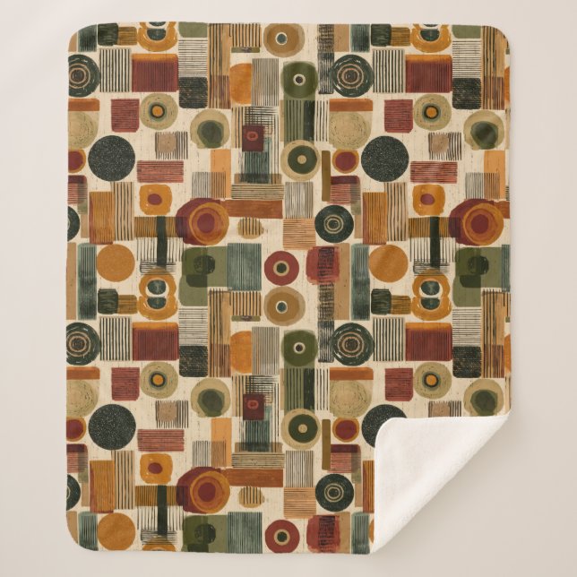 Dark Mid Century Geometric Pattern (2) Sherpa Blanket (Front)