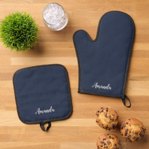 Dark Midnight Blue Custom Oven Mitt Pot Holder Set