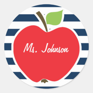 Dark Midnight Blue Horizontal Stripes; Apple Classic Round Sticker