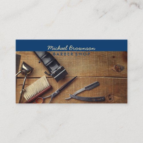 Dark Midnight Blue Scissor Razor Photo Barber Business Card