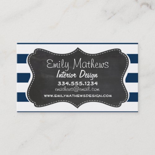 Dark Midnight Blue Stripes; Retro Chalkboard Business Card Templates