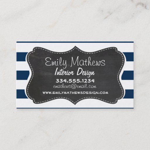 Customizable Dark Midnight Blue Stripes; Retro Chalkboard Business Card Templates