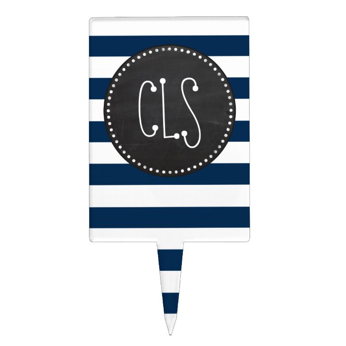 Dark Midnight Blue Stripes; Retro Chalkboard Cake Toppers