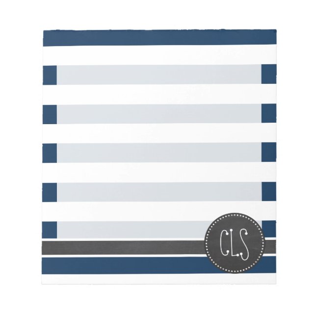 Dark Midnight Blue Stripes; Retro Chalkboard Notepad (Front)