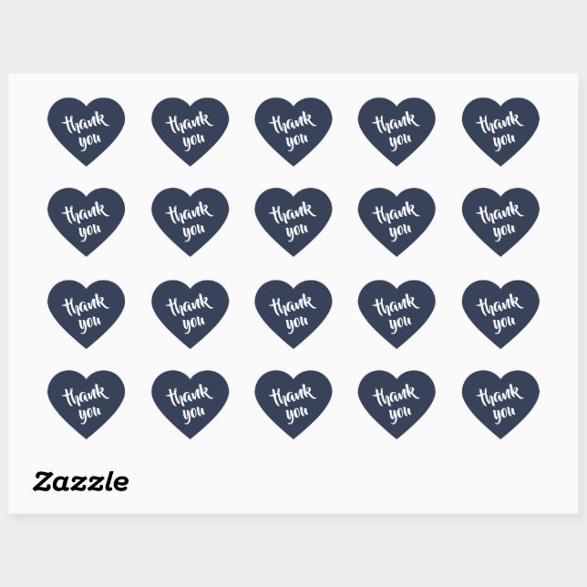 Dark Midnight Blue Thank You Heart Sticker (Sheet)