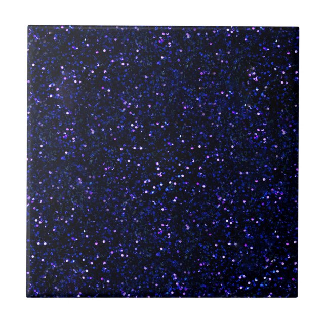 Dark Midnight Indigo Blue Glitter Ceramic Tile (Front)