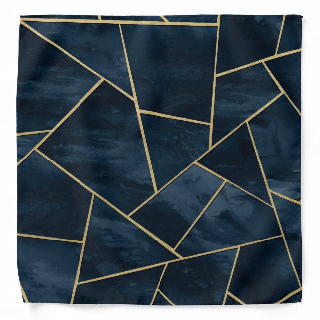 Dark Midnight Navy Blue Gold Geometric Glam #1 Bandana (Front)