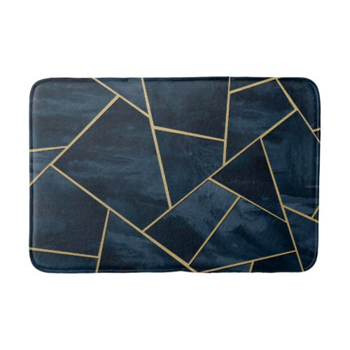 Dark Midnight Navy Blue Gold Geometric Glam 1 Bath Mat