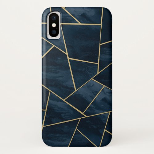 Dark Midnight Navy Blue Gold Geometric Glam 1 iPhone X Case