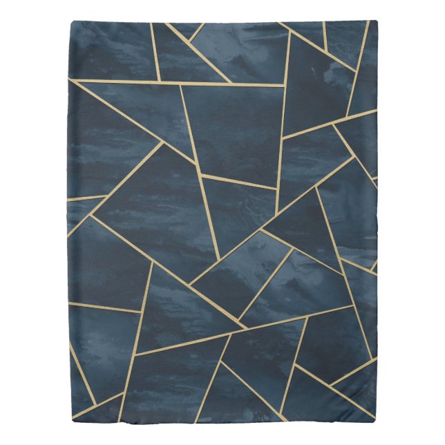Dark Midnight Navy Blue Gold Geometric Glam #1 Duvet Cover (Front)