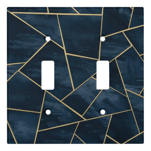Dark Midnight Navy Blue Gold Geometric Glam 1 Light Switch Cover