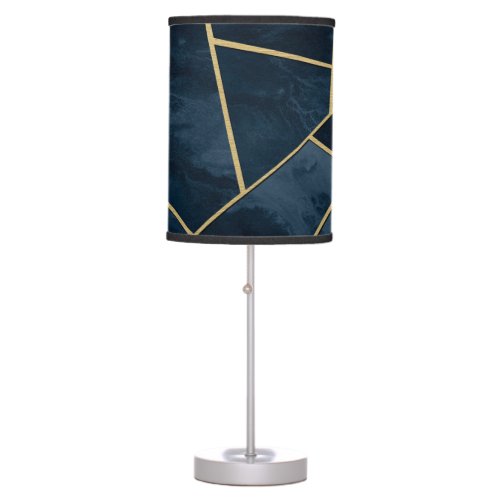 Dark Midnight Navy Blue Gold Geometric Glam 1 Table Lamp