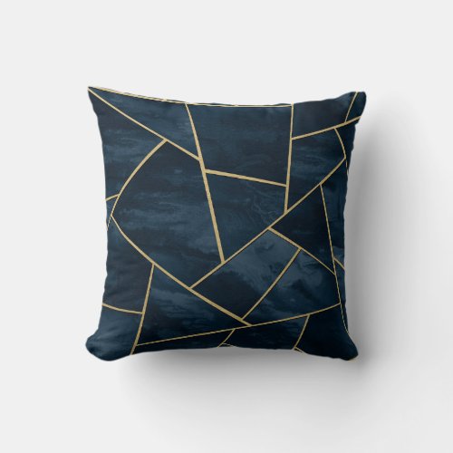 Dark Midnight Navy Blue Gold Geometric Glam 1 Throw Pillow