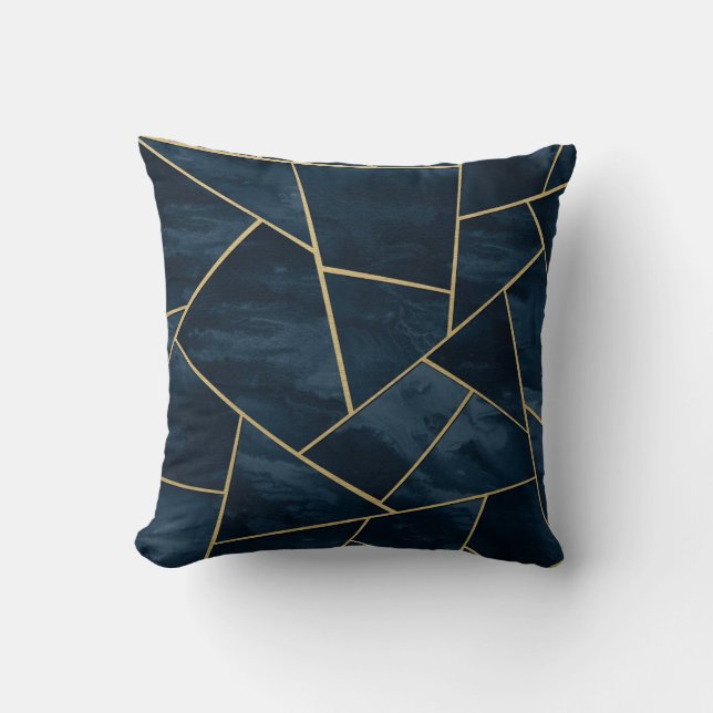 Dark Midnight Navy Blue Gold Geometric Glam #1 Throw Pillow (Front)