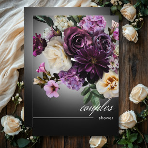 Dark Midnight Purple Floral Romance Couples Shower Invitation