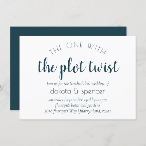 Dark Midnight Teal Script  One with Plot Twist Invitation