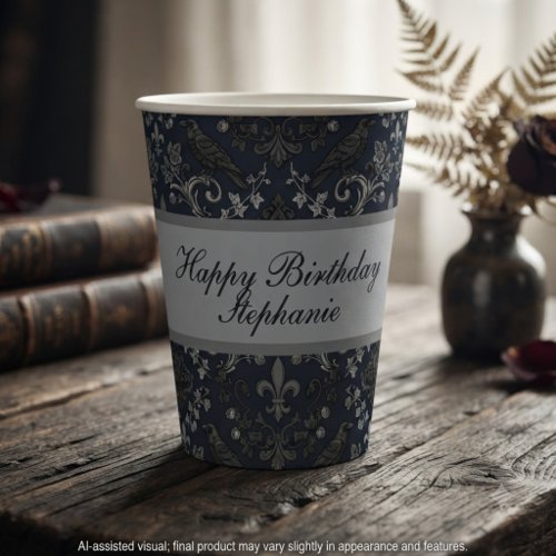 Dark Midnight Victorian Raven Birthday Paper Cups