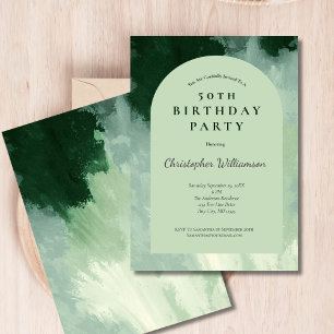 Dark & Mini Green Watercolor Arch 50th Birthday Invitation