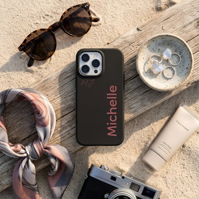 Dark Minimalist Aesthetic Dusty Rose Custom Name Case-Mate iPhone Case (Creator Uploaded)
