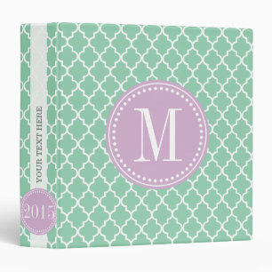 Dark Mint Moroccan Tiles Lattice Personalized 3 Ring Binder