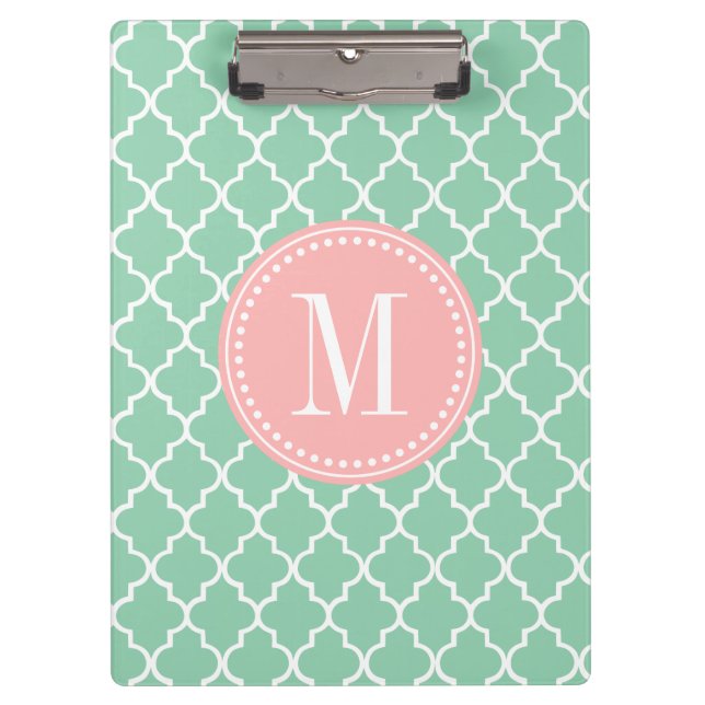 Dark Mint Moroccan Tiles Lattice Personalized Clipboard (Front)