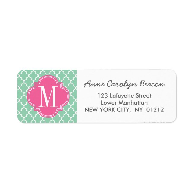 Dark Mint Moroccan Tiles Lattice Personalized Label (Front)