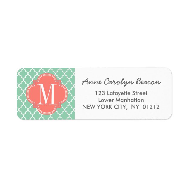Dark Mint Moroccan Tiles Lattice Personalized Label (Front)