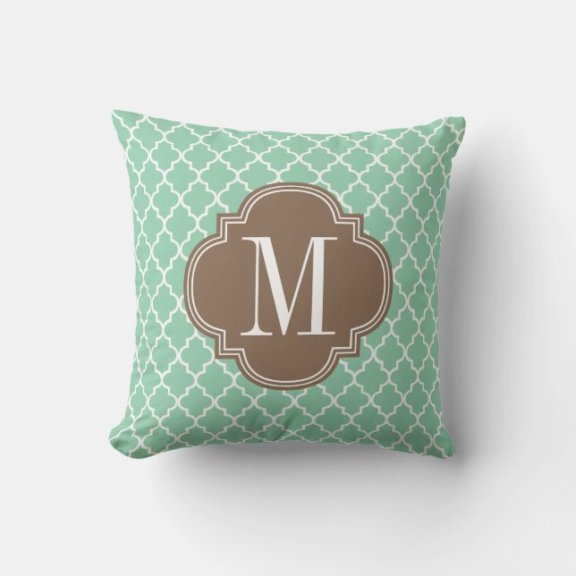 Dark Mint Moroccan Tiles Lattice Personalized Throw Pillow (Front)