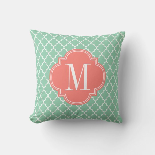 Dark Mint Moroccan Tiles Lattice Personalized Throw Pillow (Front)