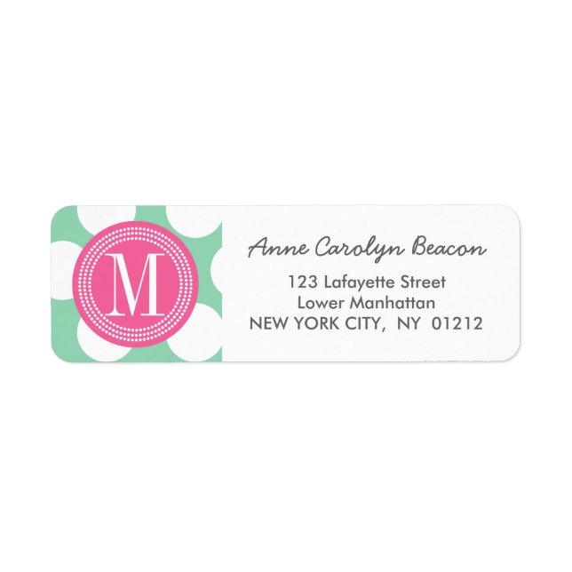 Dark Mint & Pink| Big Polka Dots Monogrammed Label (Front)