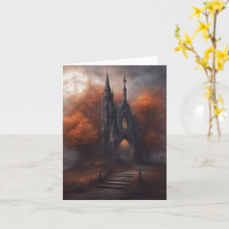 Dark Misty Chapel on Halloween night  Card