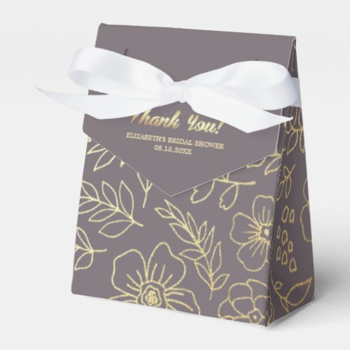 Dark Mocha  Gold Floral Bridal Shower  Favor Boxes