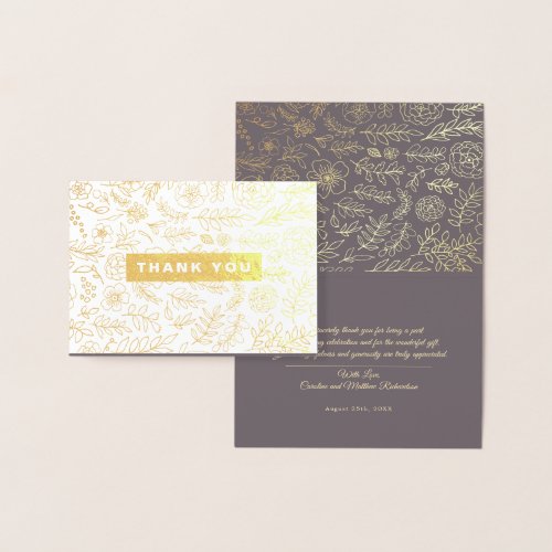Dark Mocha Gold Floral Thank You Wedding Foil Card