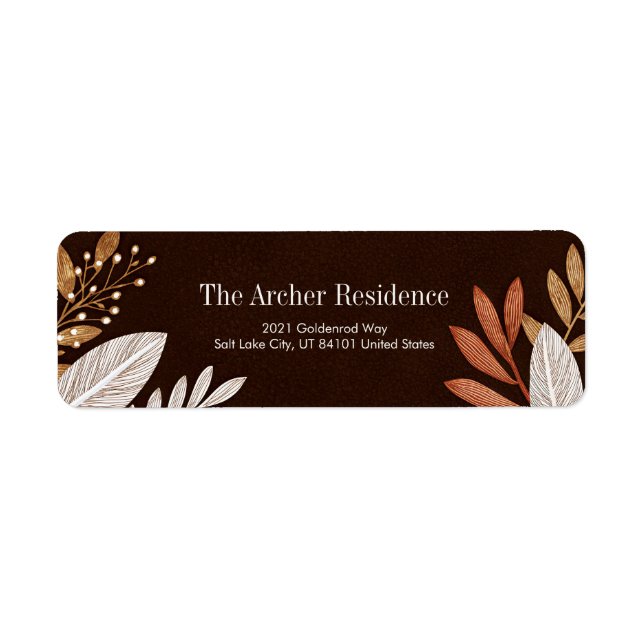 Dark Mocha Gold Vein Leaf Botanical Label (Front)