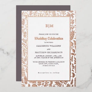 Dark Mocha Rose Gold Luxury Wedding Foil Invitation