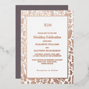 Dark Mocha Rose Gold Luxury Wedding Real Foil Invitation