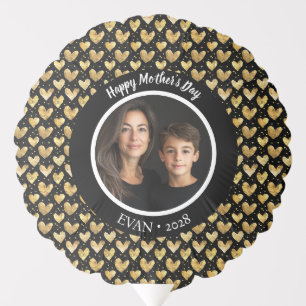 Dark Mode Faux Gold Foil Hearts Mother's Day Balloon