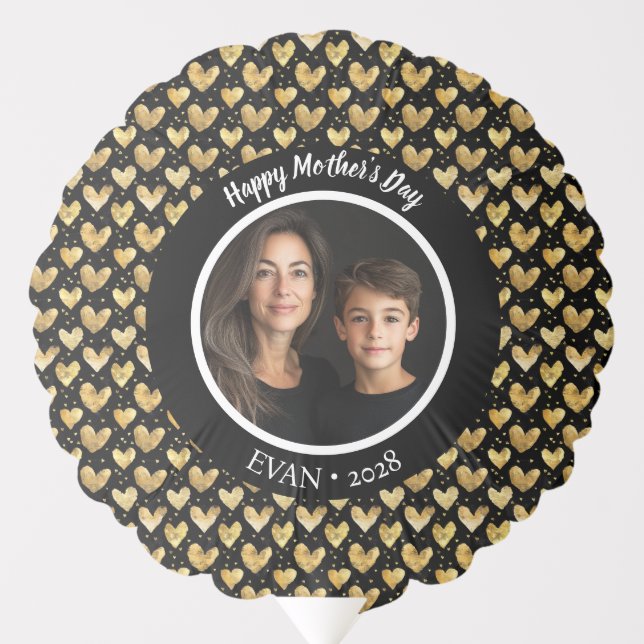 Dark Mode Faux Gold Foil Hearts Mother's Day Balloon (Front)